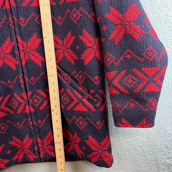 Vintage LL Bean Womens 90s Wool Aztec Snowflake Pattern Coat Jacket USA Ski Hiki - Picture 6 of 8